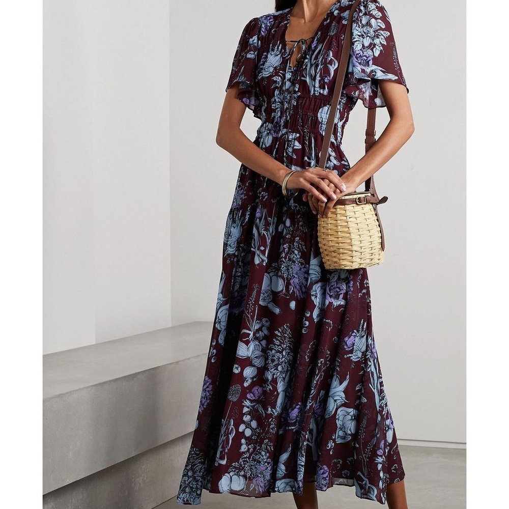 La Ligne Tiered floral print chiffon midi dress (M)